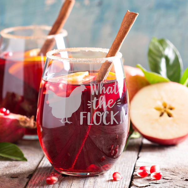 What the Flock! Etched Stemless Wine Glass