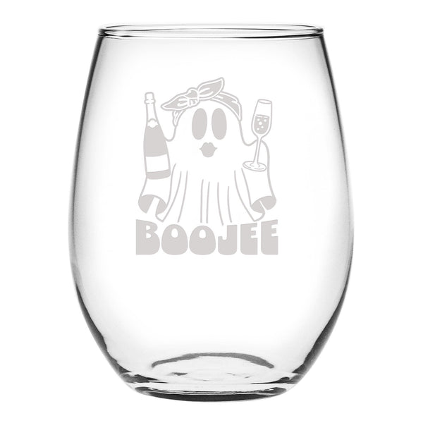 BooJee Etched Stemless Wine Glass