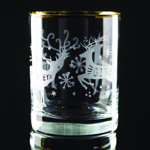 Reindeer Spirits Wrap Etched Gold-Rimmed Rocks Glass