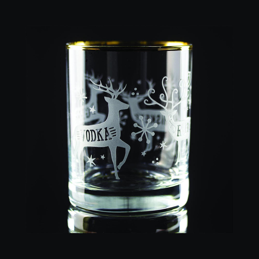 Reindeer Spirits Wrap Etched Gold-Rimmed Rocks Glass