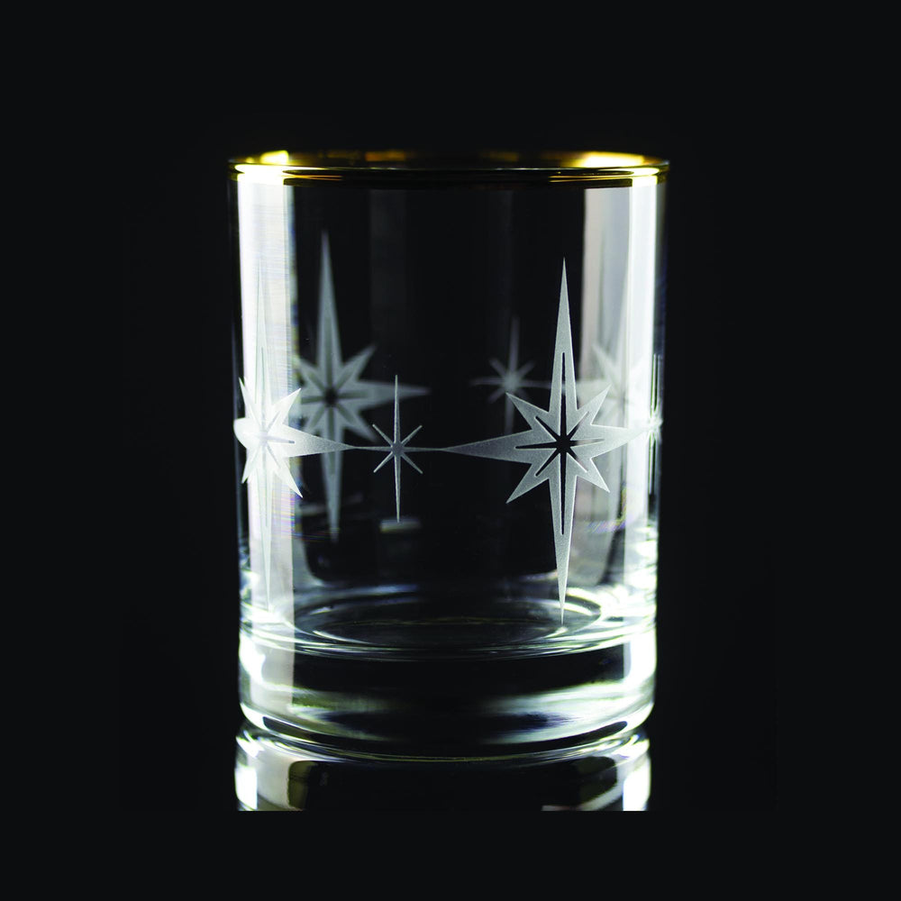 Starburst Wrap Etched Gold-Rimmed Rocks Glass