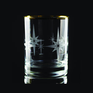 Starburst Wrap Etched Gold-Rimmed Rocks Glass