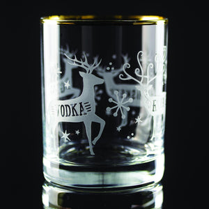 Reindeer Spirits Wrap Etched Gold-Rimmed Rocks Glass