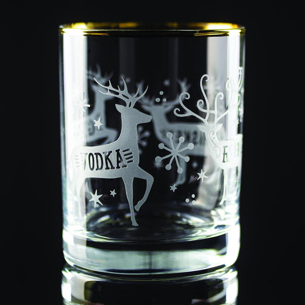 Reindeer Spirits Wrap Etched Gold-Rimmed Rocks Glass