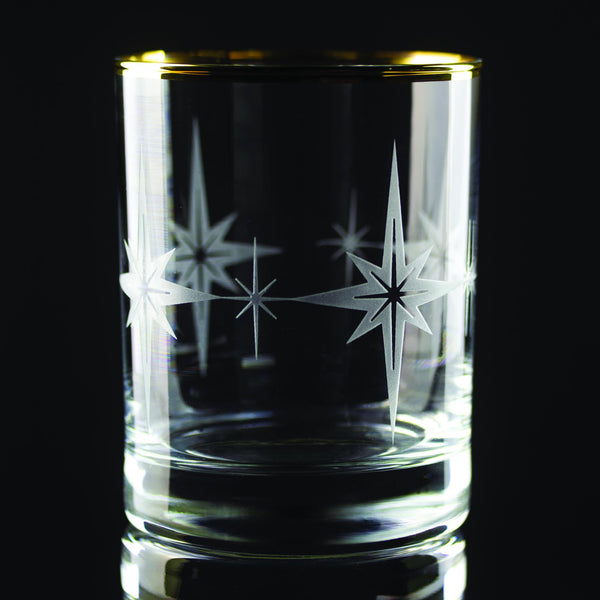 Starburst Wrap Etched Gold-Rimmed Rocks Glass