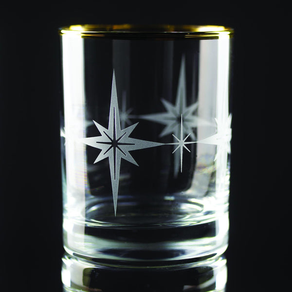Starburst Wrap Etched Gold-Rimmed Rocks Glass