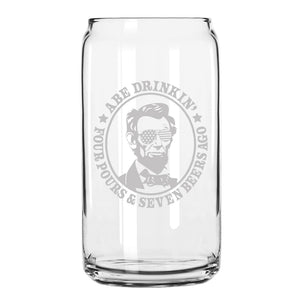 Presidential Humor Beer Can Glass - George Sloshington, Ben Dranklin, Abe Drinkin', James Brewchanan, Teddy Boozevelt