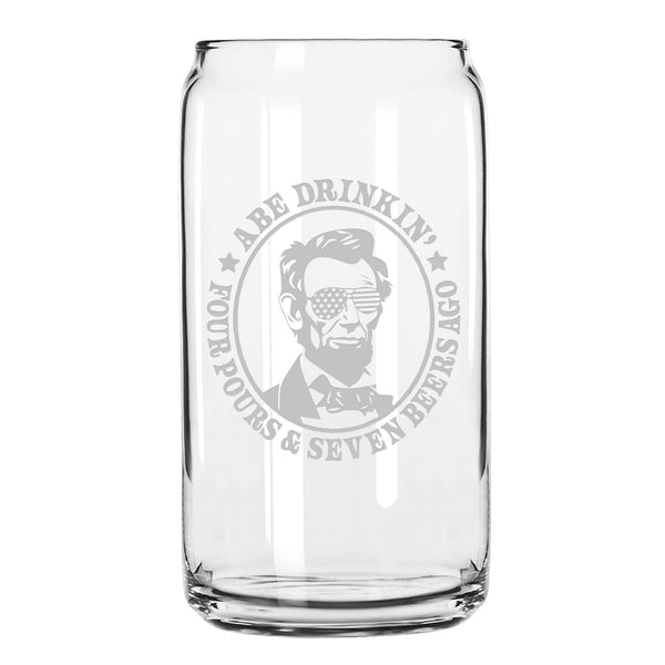 Presidential Humor Beer Can Glass - George Sloshington, Ben Dranklin, Abe Drinkin', James Brewchanan, Teddy Boozevelt