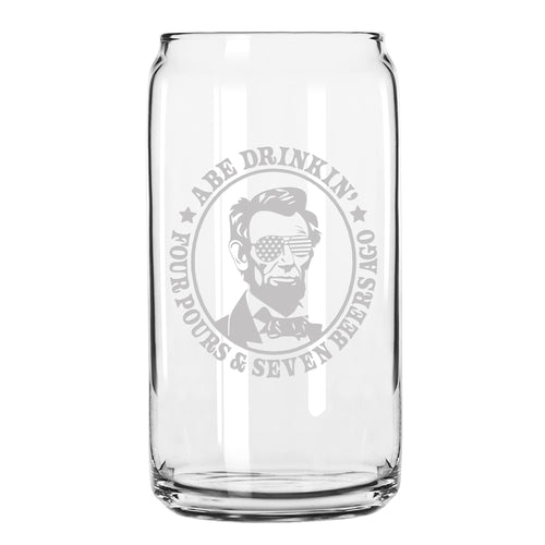 Drunk History Beer Can Glass, 250th Anniversary USA, Abe Drinkin, George Sloshington, Ben Dranklin, Teddy Boozevelt, James Brewchanan