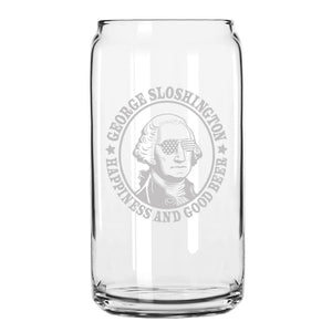 Presidential Humor Beer Can Glass - George Sloshington, Ben Dranklin, Abe Drinkin', James Brewchanan, Teddy Boozevelt