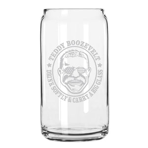 Presidential Humor Beer Can Glass - George Sloshington, Ben Dranklin, Abe Drinkin', James Brewchanan, Teddy Boozevelt