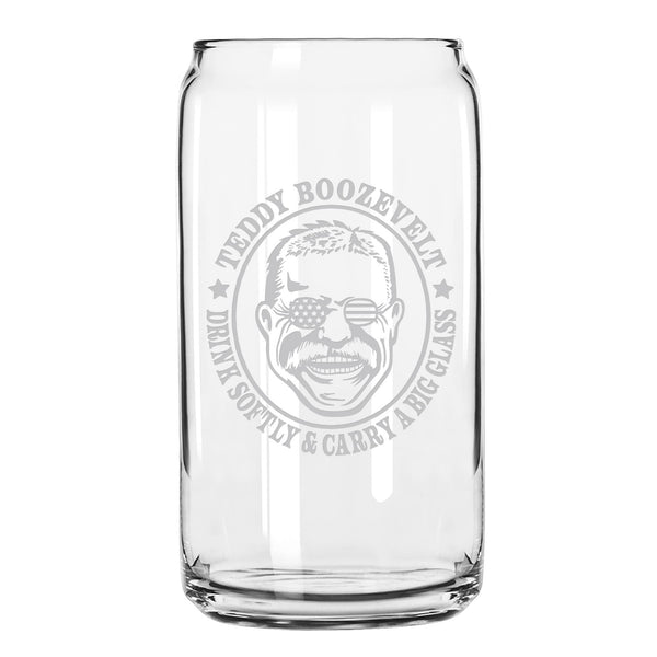 Presidential Humor Beer Can Glass - George Sloshington, Ben Dranklin, Abe Drinkin', James Brewchanan, Teddy Boozevelt