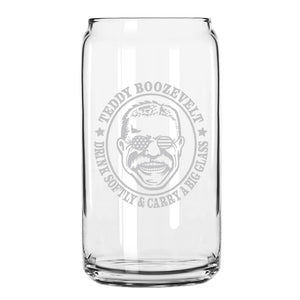 Drunk History Beer Can Glass, 250th Anniversary USA, Abe Drinkin, George Sloshington, Ben Dranklin, Teddy Boozevelt, James Brewchanan