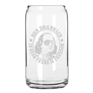 Presidential Humor Beer Can Glass - George Sloshington, Ben Dranklin, Abe Drinkin', James Brewchanan, Teddy Boozevelt