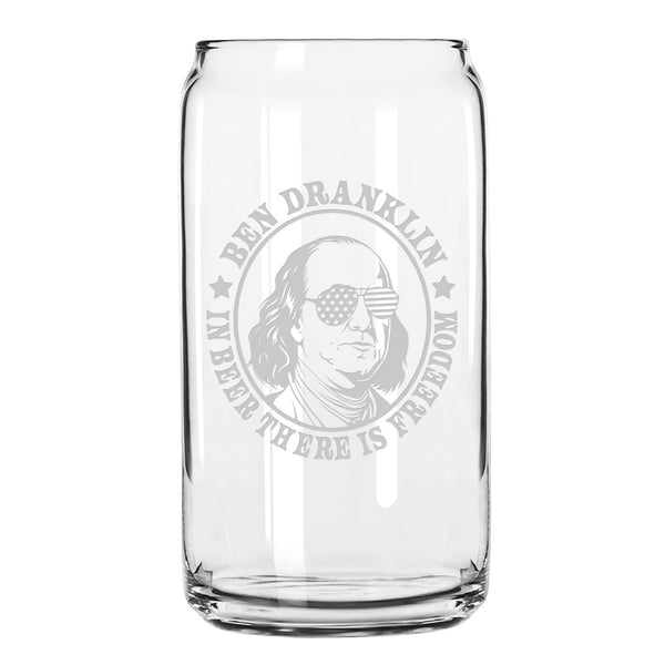 Drunk History Beer Can Glass, 250th Anniversary USA, Abe Drinkin, George Sloshington, Ben Dranklin, Teddy Boozevelt, James Brewchanan
