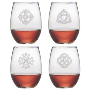 Celtic Knots Stemless Wine Glasses, Set of 4
