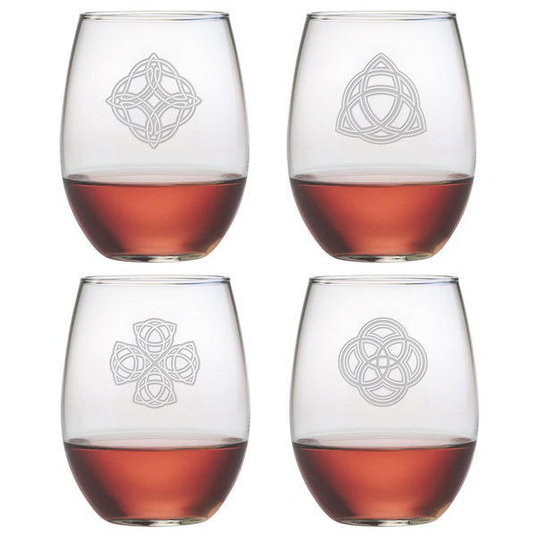 Celtic Knots Stemless Wine Glasses, Set of 4