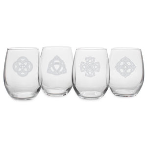 Celtic Knots Stemless Wine Glasses, Set of 4