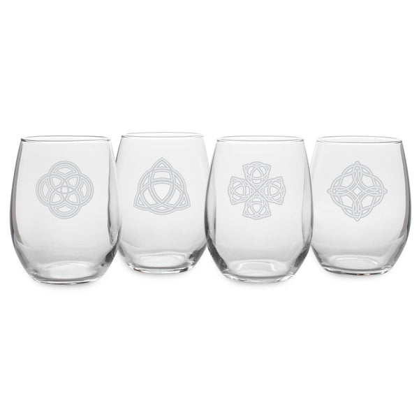 Celtic Knots Stemless Wine Glasses, Set of 4