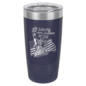 Liberty and Justice for All Laser Etched Insulated Stainless Steel Tumbler, America 250th Anniversary